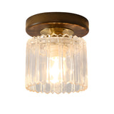 American Country Style Walnut Wood and Glass Flush Mount Ceiling Light Fixture