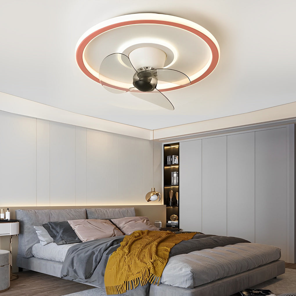 Modern Dimmable LED Ceiling Fan with 360 Degree Rotating Silent Motor and Low Profile Flush Mount Light