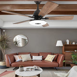 Nordic 52 Inch 5 Blade Dimmable LED Ceiling Fan with Remote Quiet Wood Grain Flush Mount Fan