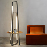 63 Inch Modern LED Tray Floor Lamp with Dimmable Lighting and Wooden Side Table for Living Room
