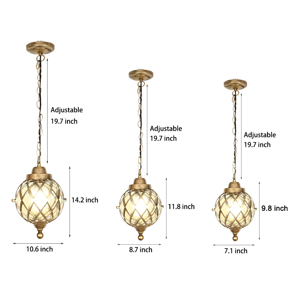 Modern Tea Glass Globe Outdoor Pendant Light Waterproof Aluminum Hanging Lantern Chandelier