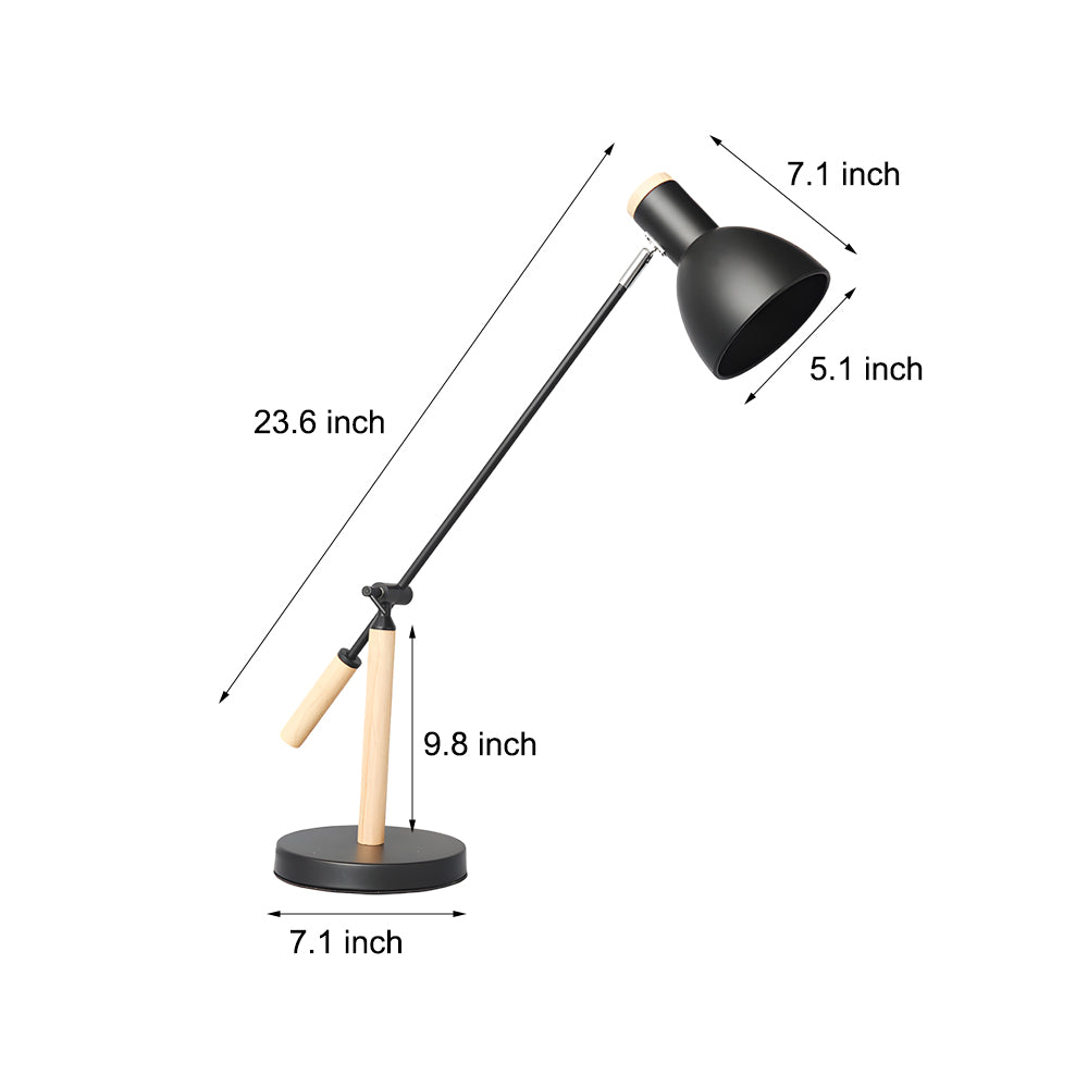 Modern Wood and Iron Adjustable Desk Lamp for Reading and Office Spaces