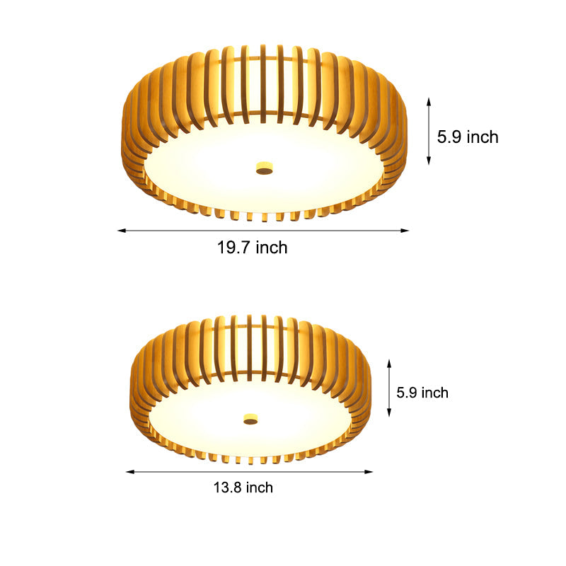 Modern Round Wooden LED Ceiling Light for Bedroom with 3 Step Color Dimming