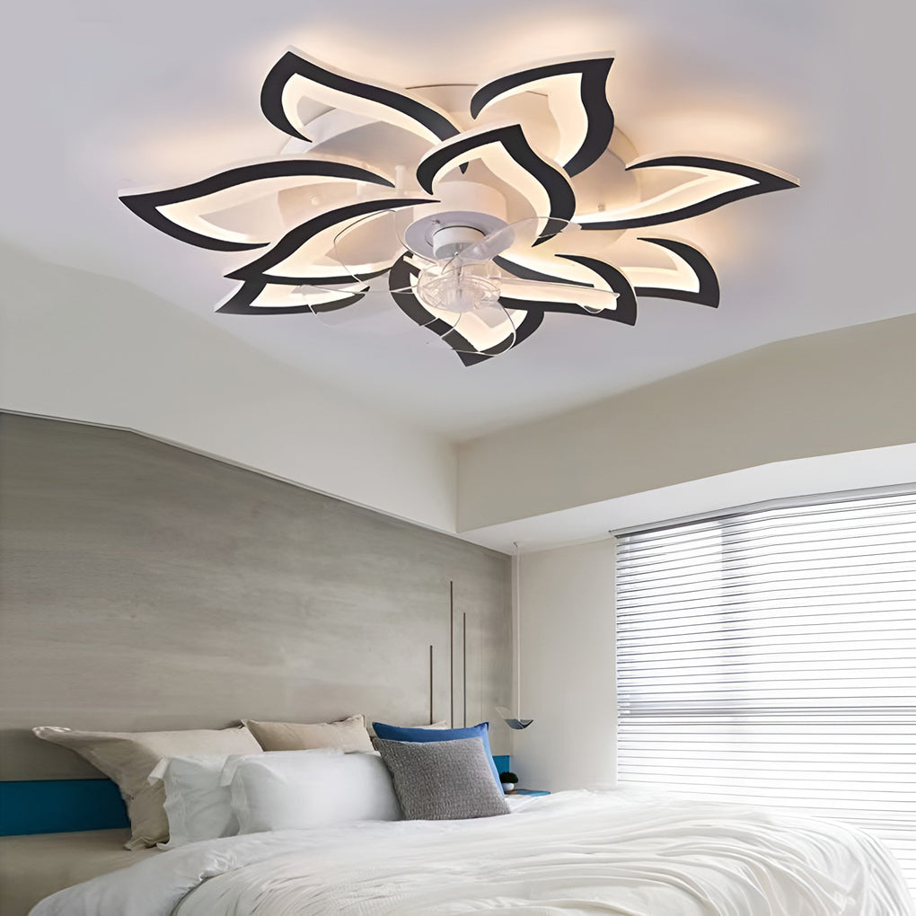 Modern Nordic Flower Shaped LED Ceiling Fan with Three Step Dimming and Timed Shutdown