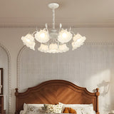 9 Light French Country Floral Glass Chandelier with Three Step Dimming and Iron Branch Frame