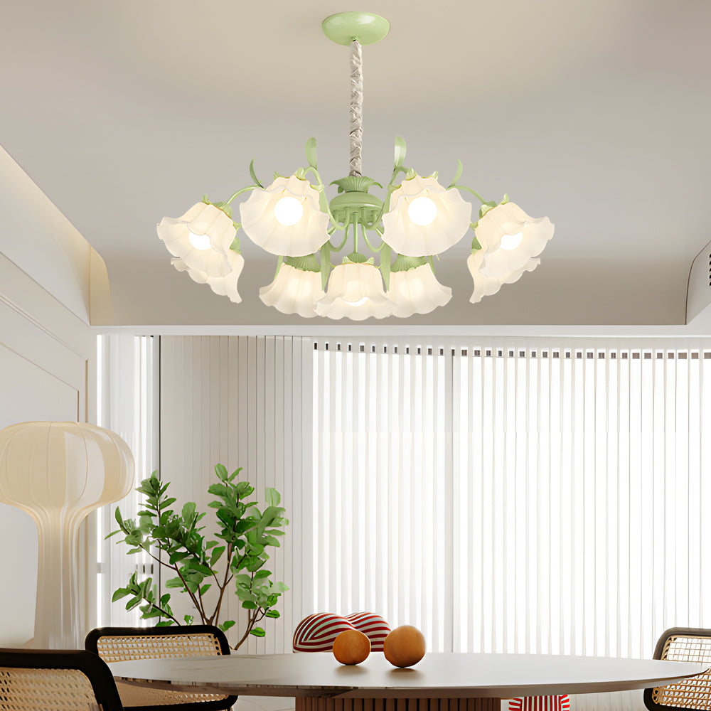 9 Light French Country Floral Glass Chandelier with Three Step Dimming and Iron Branch Frame
