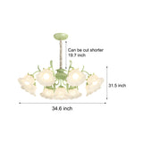 9 Light French Country Floral Glass Chandelier with Three Step Dimming and Iron Branch Frame