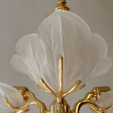 9 Light Italian Style Brass Chandelier with Murano Glass Leaves Mid Century Pendant Lighting