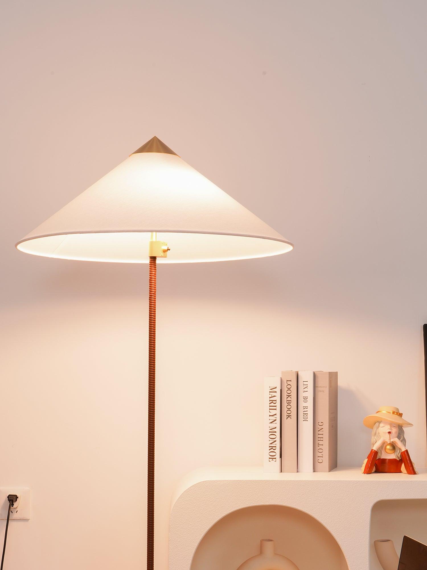 Mid Century Modern Rattan Stem Floor Lamp with Elegant Fabric Shade for Indoor Living Spaces
