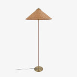Mid Century Modern Rattan Stem Floor Lamp with Elegant Fabric Shade for Indoor Living Spaces