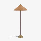 Mid Century Modern Rattan Stem Floor Lamp with Elegant Fabric Shade for Indoor Living Spaces