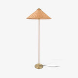 Mid Century Modern Rattan Stem Floor Lamp with Elegant Fabric Shade for Indoor Living Spaces