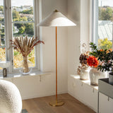 Mid Century Modern Rattan Stem Floor Lamp with Elegant Fabric Shade for Indoor Living Spaces