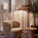 Mid Century Modern Rattan Stem Floor Lamp with Elegant Fabric Shade for Indoor Living Spaces
