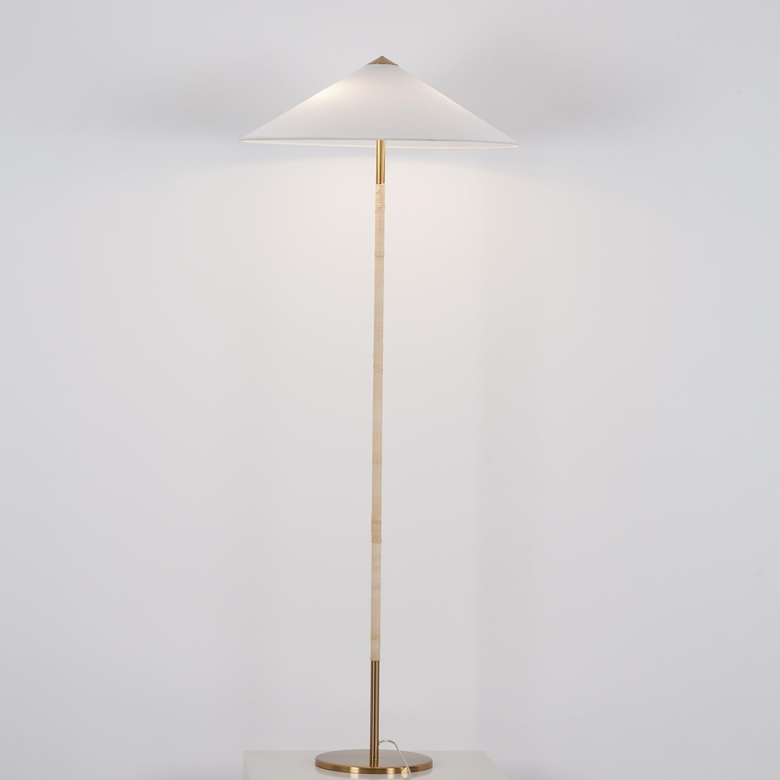 Mid Century Modern Rattan Stem Floor Lamp with Elegant Fabric Shade for Indoor Living Spaces