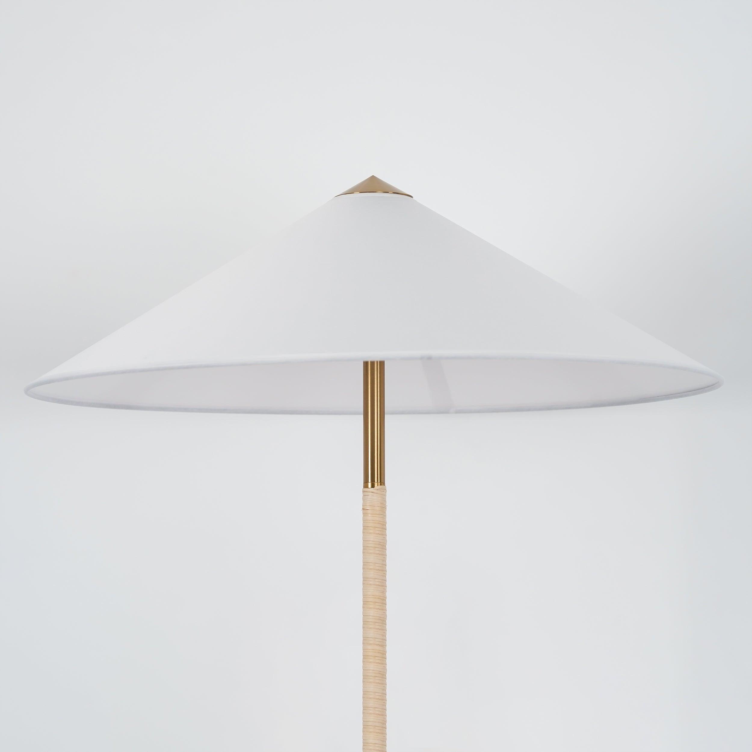 Mid Century Modern Rattan Stem Floor Lamp with Elegant Fabric Shade for Indoor Living Spaces