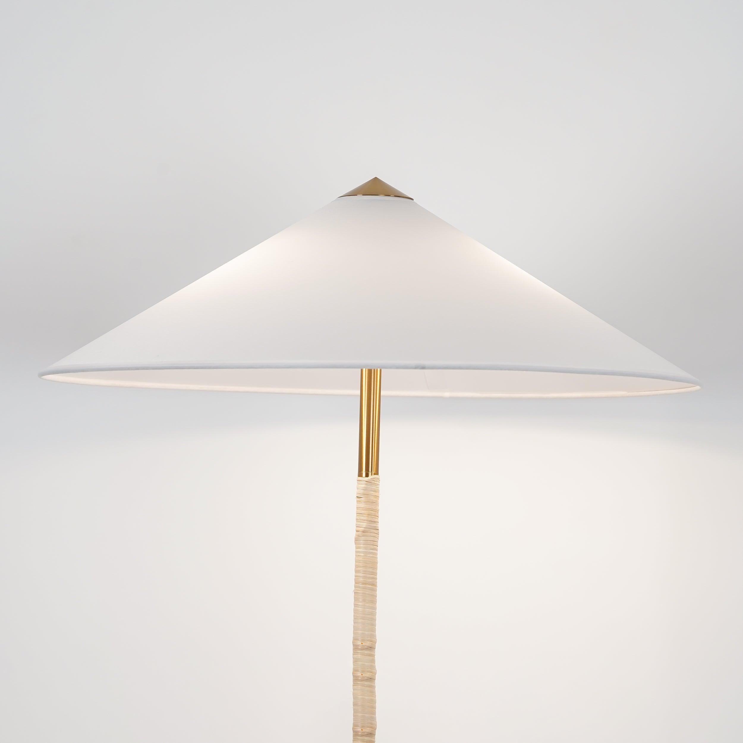 Mid Century Modern Rattan Stem Floor Lamp with Elegant Fabric Shade for Indoor Living Spaces