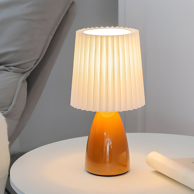 Modern 12 Inch Pleated Shade Glass Table Lamp with 3 Step Dimming and USB Power