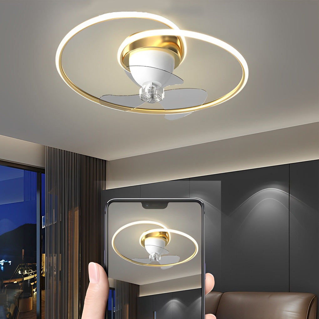 20 Inch Modern LED Ceiling Fan with 360 Degree Rotation Smart Dimmable Light for Bedroom