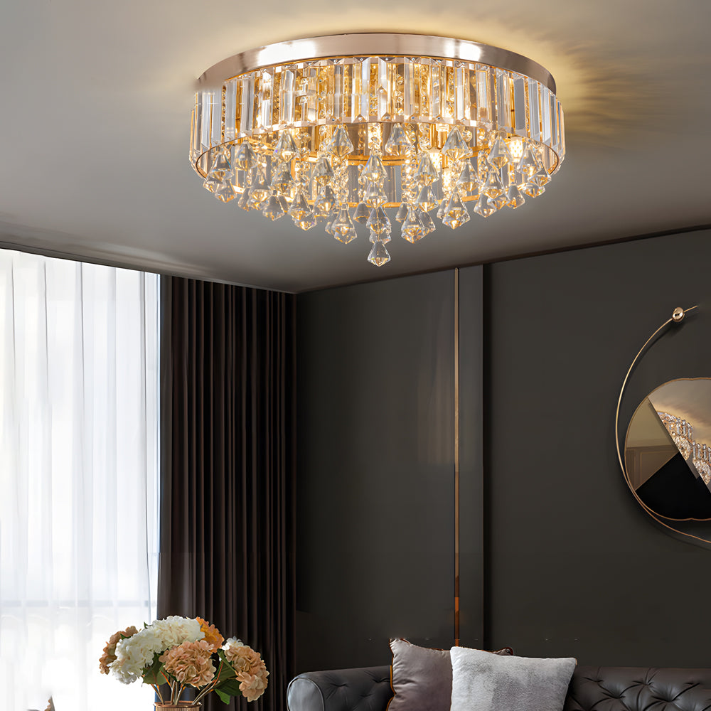19 Inch Modern Round Crystal LED Ceiling Light Fixture for Living Room Bedroom and Hallway