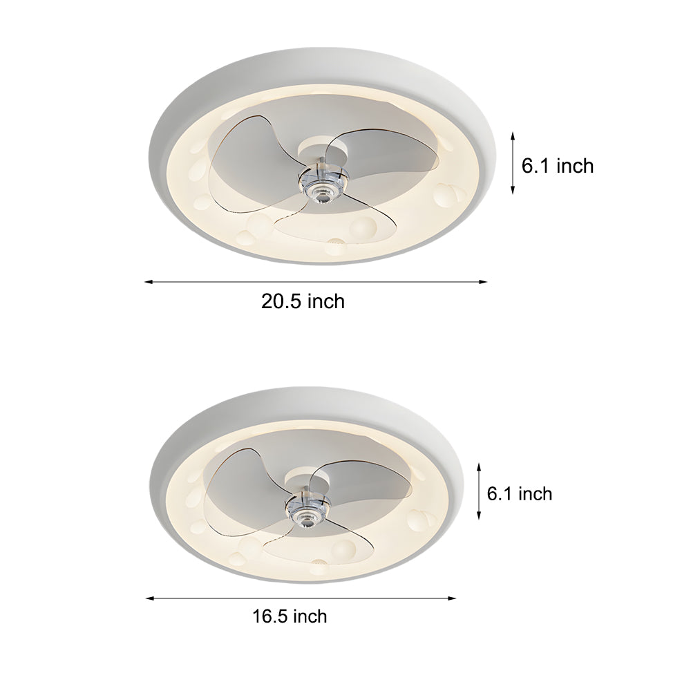 Modern Flush Mount LED Ceiling Fan with Remote 4 Speed Quiet Motor and Dimmable 3 Blade Lamp