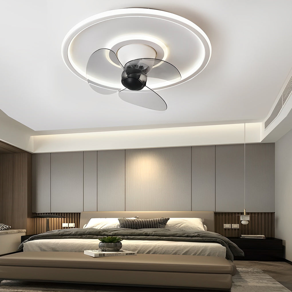 Modern Dimmable LED Ceiling Fan with 360 Degree Rotating Silent Motor and Low Profile Flush Mount Light