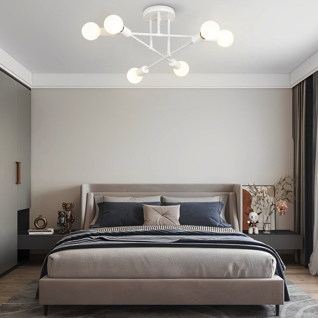 Modern 6 Light Sputnik Semi Flush Mount Ceiling Fixture with Rotatable Iron Arms 22 Inch