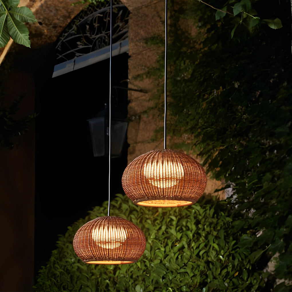 Modern Waterproof Rattan Lantern Outdoor Wall Sconce and Garden Hanging Pendant Lamp
