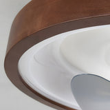 Modern 20 Inch Walnut Flush Mount Ceiling Fan with Dimmable LED Light and 6 Speed Remote