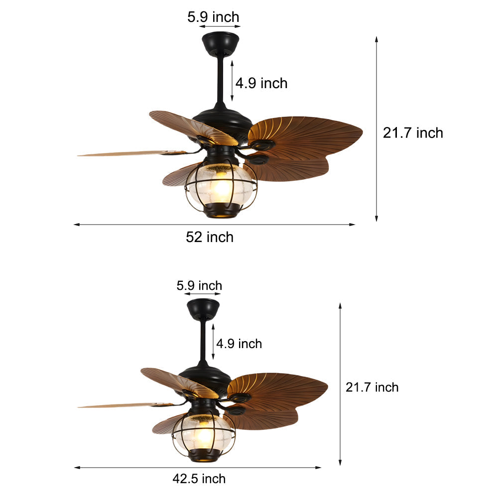 Tropical Palm Leaf Reversible Ceiling Fan with LED Light and Remote Control in Vintage Brown 42 52 Inch