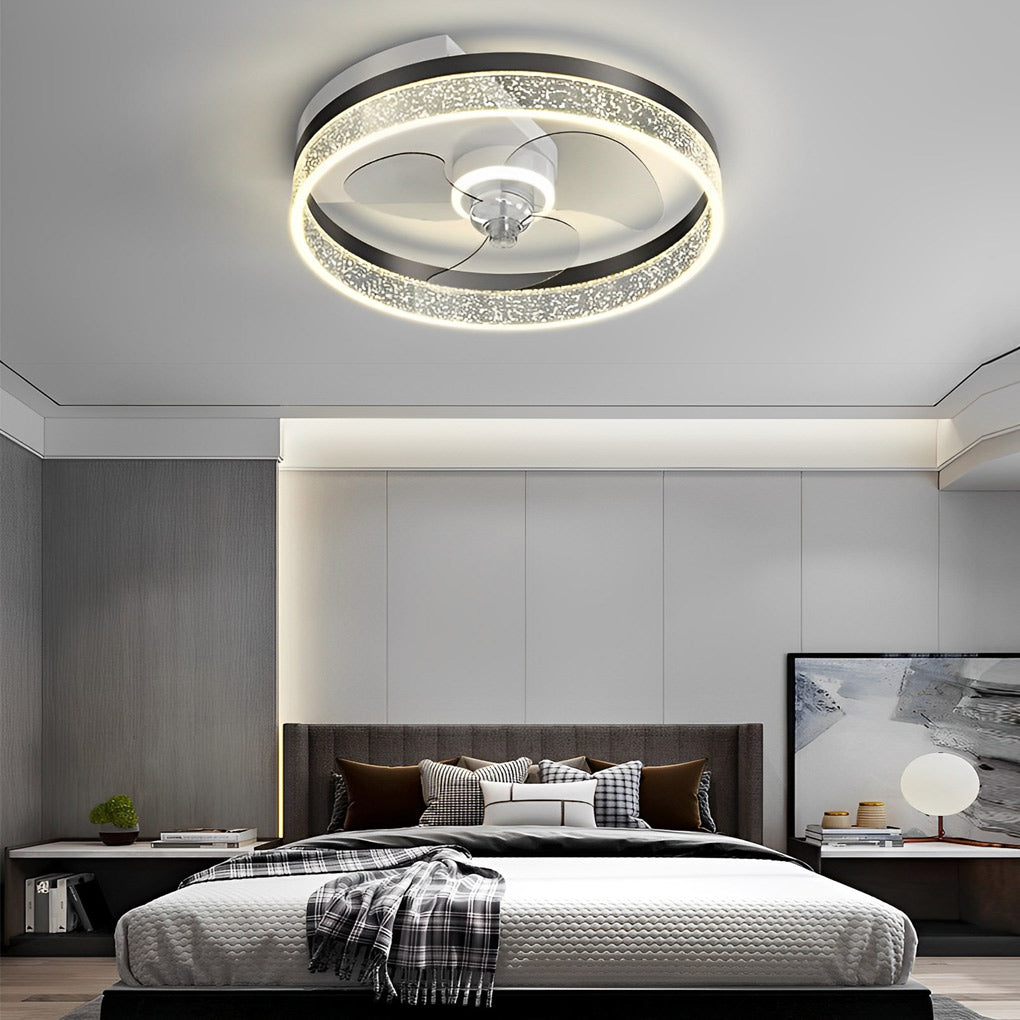 Round Bladeless Ceiling Fan with Dimmable LED Light 6 Speeds Silent Low Profile Flush Mount Fan