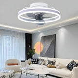 Modern Flush Mount Ceiling Fan with Stepless Dimming LED Light and 360 Degree Rotating Airflow