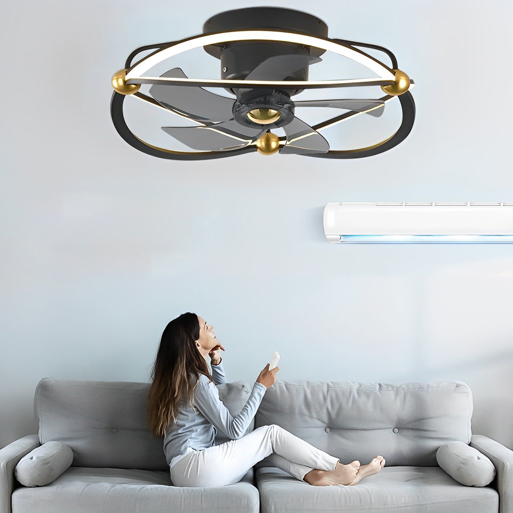 Modern Bladeless Ceiling Fan with Dimmable LED Light and Remote Control for Low Ceilings