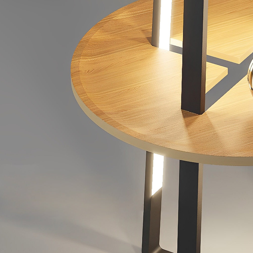 63 Inch Modern LED Tray Floor Lamp with Dimmable Lighting and Wooden Side Table for Living Room