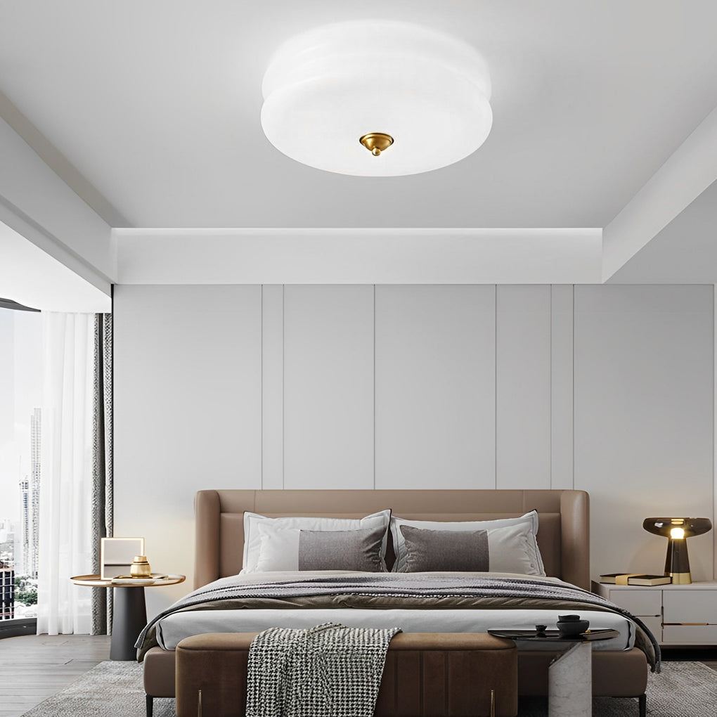 Modern Nordic Round Glass Drum LED Ceiling Light Fixture with Three Step Dimming Control