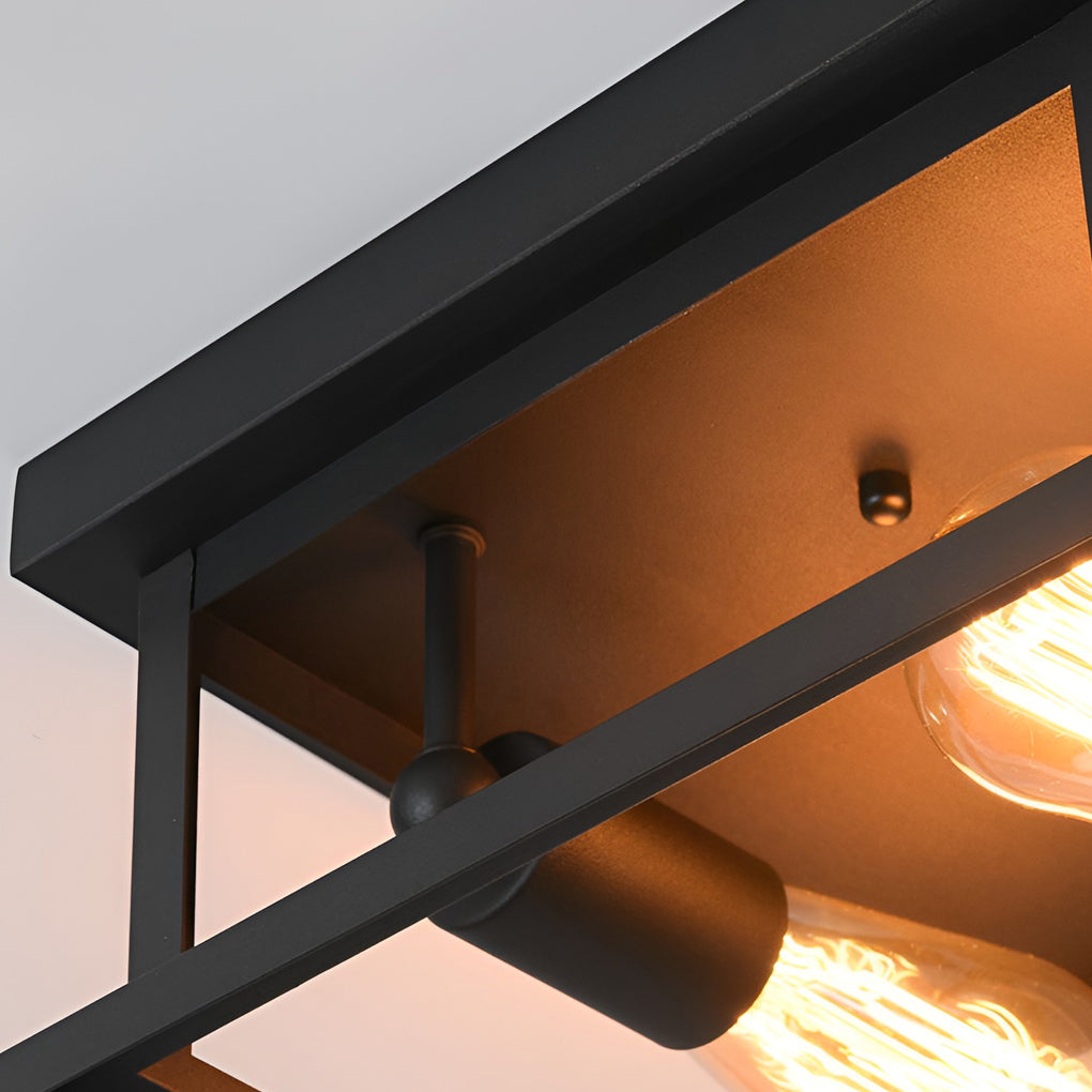 Vintage Square Iron Flush Mount Ceiling Light Retro Industrial Black Metal Fixture