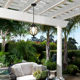 Retro Glass Globe Outdoor Pendant Light Waterproof Aluminum Exterior Chandelier for Porch and Garden