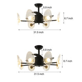 31 Inch Modern Black Round Flush Mount Ceiling Fan with LED Light and Remote Control for Living Room