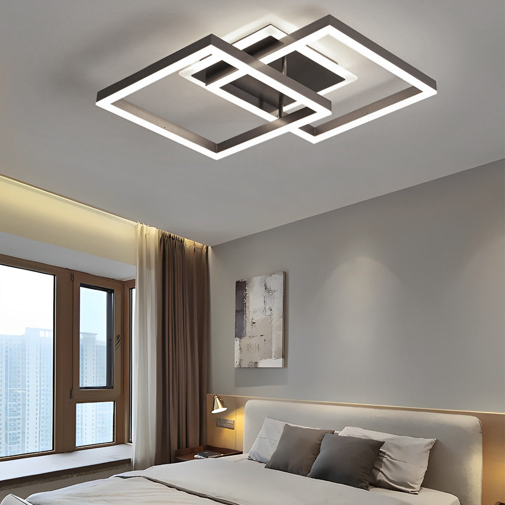 Geometric Brown LED Square Ceiling Light Semi Flush Mount Modern Aluminum Fixture