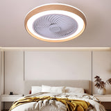 Modern Ultra Thin Bladeless Ceiling Fan with Remote Control Dimmable LED Light in Imitation Wood Grain