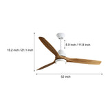 52 Inch Nordic Modern Ceiling Fan with Light and Remote Control 3 Wood Blades 6 Speed DC Motor