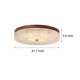 Retro Walnut Finish Round LED Flush Mount Ceiling Light Dimmable with Remote Control