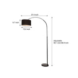 Modern Adjustable Arc Floor Lamp with Marble Base and Fabric Drum Shade for Living Room Reading