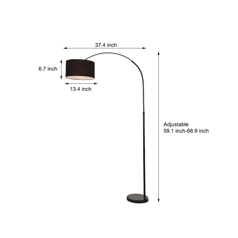 Modern Adjustable Arc Floor Lamp with Marble Base and Fabric Drum Shade for Living Room Reading