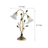Modern Floral Desk Lamp with Dual Glass Flower Shades and Elegant Iron Leaf Accents