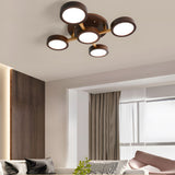 Mid Century Modern Sputnik Walnut Wood Circle LED Ceiling Light Flush Mount Fixture