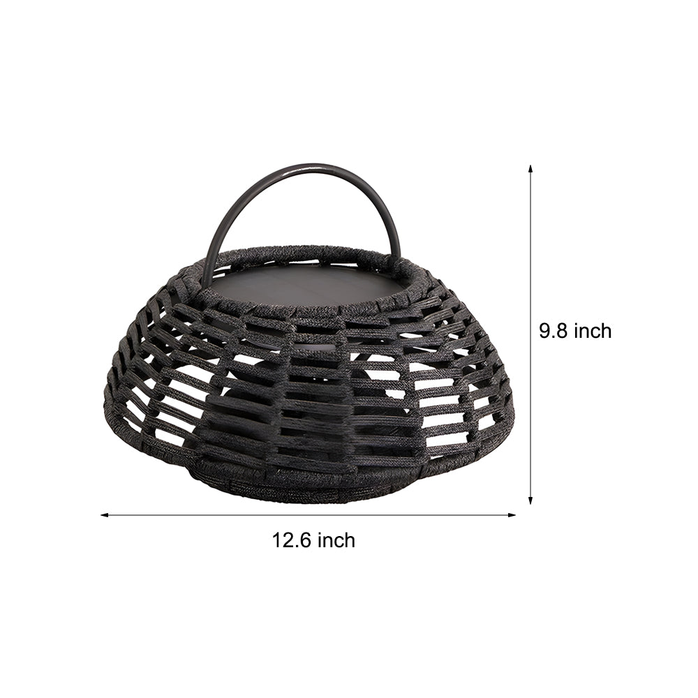 Hand Woven Rope Rattan Waterproof LED Solar Outdoor Chandelier for Garden and Terrace
