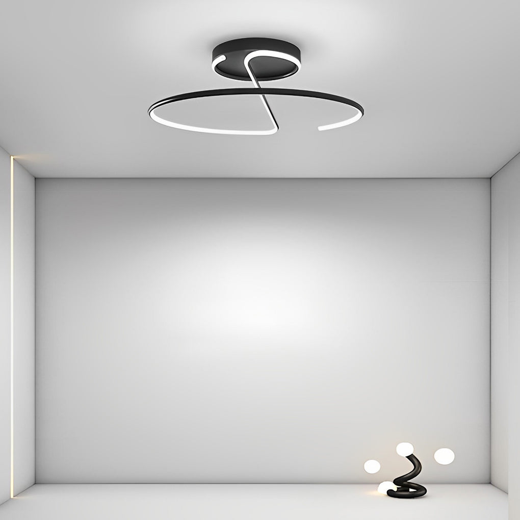Modern 16 Inch Wire Inspired Round LED Semi Flush Mount Ceiling Light in Black or White