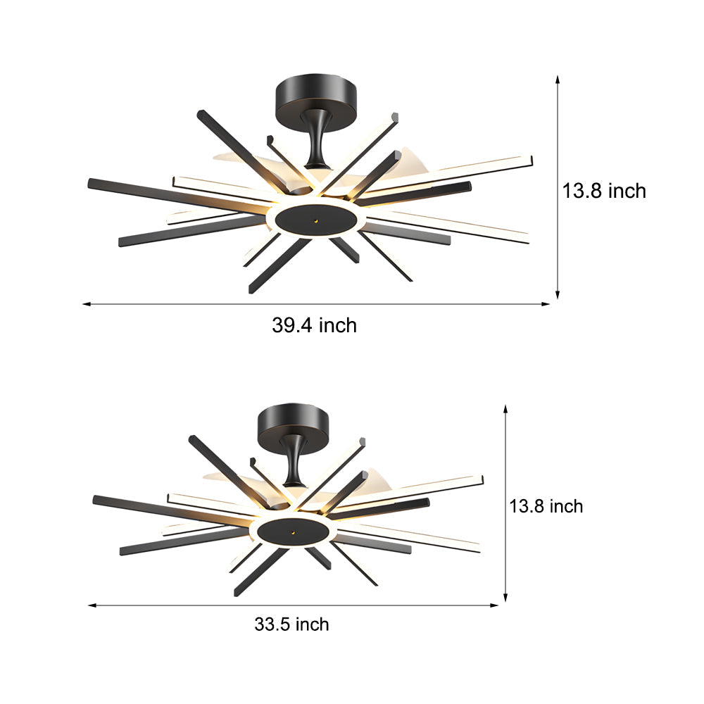 Modern Spiral LED Ceiling Fan with Dimmable Light Fixture and Silent Motor in Black and Gold