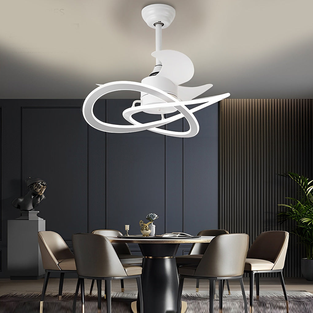 Modern Waves Flower Bladeless Ceiling Fan with LED Lighting Mute Timing Nordic Creative Chandelier Fan
